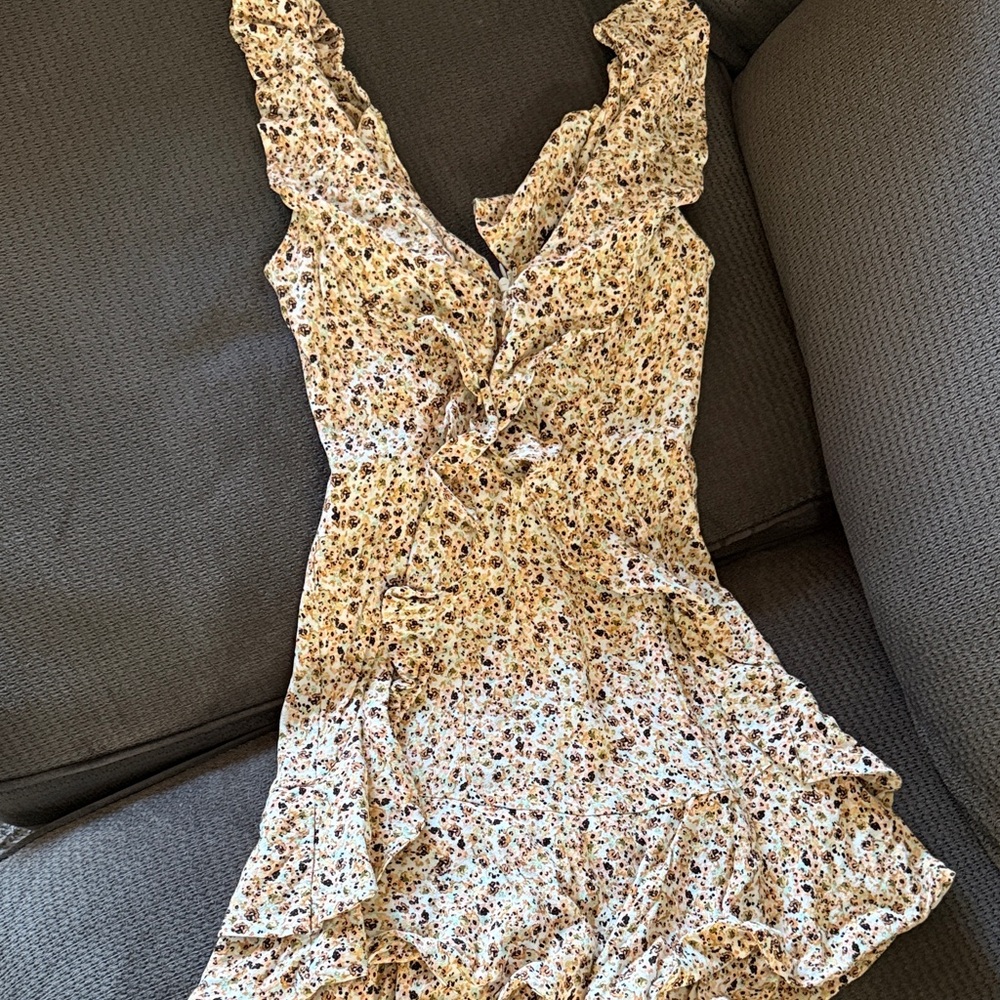 AFRM Cream and Brown Floral Mini Dress